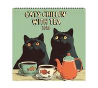 Cats Chillin' With Tea Calendar 2026 | Funny 2026 Cat & Tea Lover Gift,12 Monthly Kitten Themed Wall Calendar, Hilarious Art Hanging Planner For Home, Christmas Decor For Kitten Lovers
