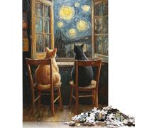 Cats Couple Watching Starry Night Rompecabezas Imposible,desafío for Adults Entretenimiento Creativo 1000 Piezas Obra De Arte De Juego De Para Adultos Y Niños 1000pcs (38x26cm)