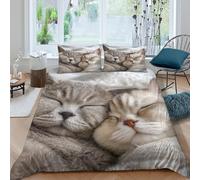 Cats dormant Parure de Lit Microfibre Hypoallergique 3 pièces Imprimé en 3D Confortable Cozy pet companionship Housse de Couette avec 2 Taies d'oreiller Super Douce for Enfant Single（135x200cm）