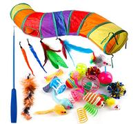 Cats Furry Mouse Toy Pet Chew Set of 24 Mouse Wand- Feather Catnip- Rattle Ball Spring Cat Set with Tunnel