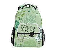 Cats Green Leaf Shoulder Backpack Student Bookbags for Travel Kid Girls Boys