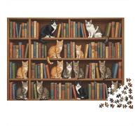 Cats in Bookshelf 100% Recycled Cardboard Cats on Bookshelves 1000Pc Jigsaw Puzzles Adults Unique Classic Educational Games 70x50cm/1000pcs