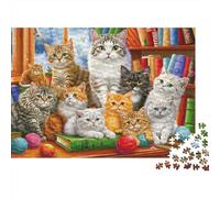 Cats in Bookshelf Scene 100% Recycled Cardboard Cats by Bookshelf 1000Pc Jigsaw Adult Jigsaws Classic Educational Games 52x38cm/1000pcs