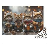 Cats in Cozy Winter Wear 100% Recycled Cardboard Cats in Detective Hats 1000 Piece Jigsaw for Adults Unique Beautiful Decoration Puzzle 52x38cm/1000pcs