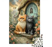 Cats in Fairy Tale Cottage 1000 Piece for Adults Teens Two Cute Cats Sitting Together Educational Game for Wall Decoration 38x26cm 1000pcs