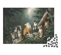 Cats in Forest Scene 100% Recycled Cardboard Cats in Forest 1000 Piece Adult Jigsaws for Adults & Kids Fun Home Activity 52x38cm/1000pcs