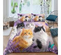 Cats in Garden Linge de Lit Ultra Douce Microfibre Hypoallergique 3 Pièces Fantaisie Art Style Ensemble De Literie avec 2 x Taies d'oreiller Confortable for Chambre Adulte Single（140x200cm）