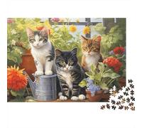 Cats in Garden Scene 100% Recycled Cardboard Cats in Garden 1000Pc Jigsaw for Adults Challenging & Brainteasing 52x38cm/1000pcs