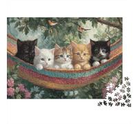 Cats in Hammock with Birds Puzzle 1000 Pièces Educa Jouet en Bois Divertissement Créatif De l'art De La Décoration Jeu Éducatif Challenge Toy Adultes & Enfants des 14 Ans 52x38cm/1000pcs