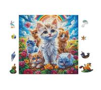 Cats in Jardin Fleuri 100 Pièces Puzzle pour Ado en Carton Épais Haute Densité Facile Débutant Jeu De Société Idée Cadeau Anniversaire Petit Prix Premium 28x28cm