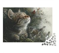 Cats in Nature Scene 100% Recycled Cardboard Majestic Tabby Cat 1000 Piece Jigsaw for Adults Unique Beautiful Decoration Puzzle 52x38cm/1000pcs