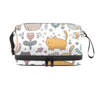 Cats in Paradise Trousse de toilette double couche pour femme et fille Trousse de toilette de voyage Trousse de maquillage pratique avec compartiment à brosse, multicolore, 27x15x14 cm/10.6x5.9x5.5