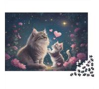Cats in Starry Garden 100% Recycled Cardboard Cat and Kitten at Night 1000Pc Jigsaw Puzzle Adults Fun Activity for Rainy Days 38x26cm/1000pcs
