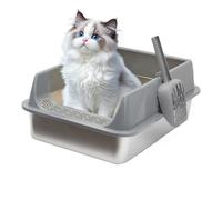 Cats Litter Box, Splashproof Pet Litter Box, PP, Stainless Steel Easy Clean Semi Enclosed Cat Toilet with Scoop for Dormitory Indoors Car Living Room, 15.75x11.81x7.48 inches