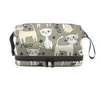 Cats Meow Trousse de toilette double couche avec étoiles pour femmes et filles, trousse de toilette de voyage, trousse de maquillage pratique avec compartiment à pinceaux, multicolore, 27x15x14