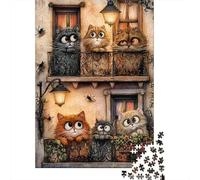 Cats on Balcony Scene 1000 Piece Puzzle for Adults Cats Peeking from Windows Fun and Challenging Family Game & Great Gift Idea 70x50cm 1000pcs