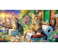 Cats-on-Toilet-in-Fantasy-Scene 1000 pièces Papier recyclé Puzzle Extremement Difficile Jeux éducatifs Idée Cadeau Parfaite pour Adultes et Enfants de 12 Ans et Plus 70x50/1000 pièces