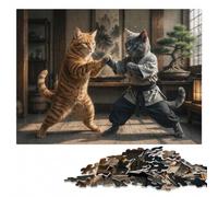 Cats Practicing Martial Arts Puzzle en Bois 300 pièces, Passe-Temps Adulte | Cadeau du Nouvel An pour passionné avec activité autour de la table à son propre rythme.