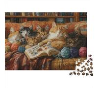 Cats Reading Book 100% Recycled Cardboard Cats in Cozy Nest 1000 Piece Jigsaws for Adults Brain Development Classic Games 38x26cm/1000pcs
