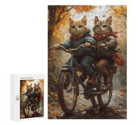 Cats Riding Bicycle Autumn Scene Puzzle 1000 Pièces Educa Jouet en Bois Cadeau Unique Décoration Intérieure Jeu Éducatif Challenge Toy Adultes Et Enfants À Partir De 14 Ans 300 PCS