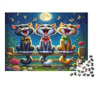 Cats Singing Moonlight 1000 Piece for Adults Women: Three Singing Cats with Bows Fun and Challenging Family Game & Gift 52x38cm/1000pcs