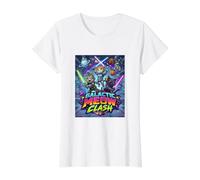 Cats Space Clash, Space Cats Illustration Graphic Cartoon T-Shirt Graphique avec Valeur, Femme, Blanc, M