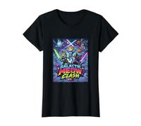 Cats Space Clash, Space Cats Illustration Graphic Cartoon T-Shirt Graphique avec Valeur, Femme, Noir, S