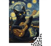 Cat's Starry Night Serenade -1 Plaque Murale en Métal 38x26cm/1000pcs pour L’Atelier, pour Un Mur De Cadres dans L’Atelier, Le Garage Et L’Espace Bricolage