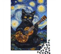 Cat's Starry Night Serenade -2 Panneau Métallique Rustique 70x50cm/1000pcs pour Le Salon, Cadeau pour Un Nouveau Logement Et La Décoration Intérieure