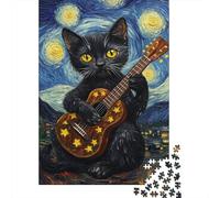 Cat's Starry Night Serenade Puzzle 1000 Pièces pour Adultes, 52x38cm/1000pcs; Projet De Table À Partager; Carton Blanc pour Une Manipulation Simple