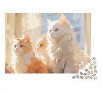 Cats Sunlight Window Colourful Fluffy White Cat Family 1000 Pcs Jigsaws for Adults The Impossible Challenge Brain Development 52x38cm/1000pcs