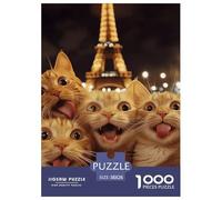 Cats Tour Eiffel Puzzles 1000 Pieces Cadeau Unique Jeu Éducatif Challenge Toy À De Qualité Supérieure Peinture Art pour Adultes Et Enfants À Partir De 14 Ans 38x26cm/1000pcs