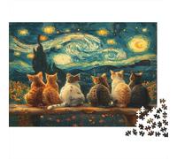 Cats Under Starry Sky Colourful Cats Under Starry Night 1000 Pcs Adult Jigsaws Beautiful Decoration Puzzle Brain Development 70x50cm/1000pcs