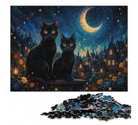 Cats Under The Stars Puzzle en Bois 1000 pièces, Passe-Temps Adulte | Cadeau de fin d'année pour fan de puzzle : activité autour de la table sur plusieurs sessions.