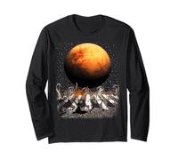Cats Walking in Space Cat Astronaut Mars Planet Cat Lover Manche Longue