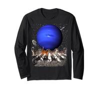 Cats Walking in Space Cat Astronaut Neptune Planet Cat Lover Manche Longue