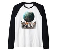 Cats Walking in Space Earth Moon Funny Kitty Cat Astronaut Manche Raglan