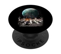 Cats Walking in Space Earth Moon Funny Kitty Cat Astronaut PopSockets PopGrip Adhésif