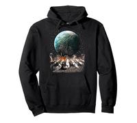 Cats Walking in Space Earth Moon Funny Kitty Cat Astronaut Sweat à Capuche