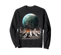 Cats Walking in Space Earth Moon Funny Kitty Cat Astronaut Sweatshirt