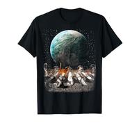 Cats Walking in Space Earth Moon Funny Kitty Cat Astronaut T-Shirt
