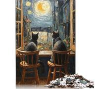 Cats Watching The Starry Night Puzzles Imposible,desafío for Adults Entretenimiento Creativo 1000 Piezas Obra De Arte De Juego De Para Adultos Y Niños A Partir De 12 Años 1000pcs (75x50cm)