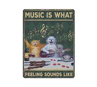 Cats Wine Music Is What Feeling Sounds Like Métal Tin Sign Wall Decor Aluminium Sign Kitchen Bathroom Decor Retro Poster Plaque for Cafe Shop Man Cave Bar Pubs Garage Outdoor Garden Gifts