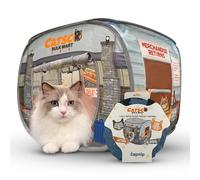 Catsco Bulkmart Tente pliable pour chat - Design pop-up peu encombrant - Thème shopping amusant - Maison de jeu pour animaux de compagnie avec jouet suspendu rempli d'herbe à chat - Idéale pour les