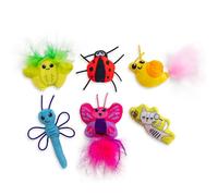 Catstages by Cute As A Bug Plush Interactive Cat Toys, Bug Themed Kicker Catnip Toys with Feathers, Crinkle, Mesh, 6pk, Small, Multicolored