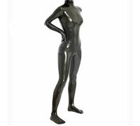 Catsuit en Latex Chaussettes à Cinq Doigts Combinaisons en Caoutchouc avec Fermeture Éclair au Dos Hommes Femmes Combinaison Fétiche avec Poitrine 3D Sans Capuche, Noir Transparent, MEN-L