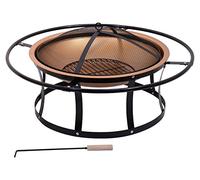 CATTARA Brasero pour le jardin, 60 cm de diamètre, rond, avec couvercle, grille et tisonnier avec grand bol et peinture en laiton résistante à la chaleur