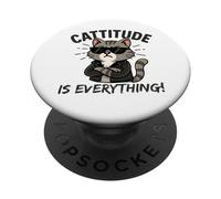 Cattitude is Everything Chat Kawaii Mignon avec Attitude Cool PopSockets PopGrip Adhésif