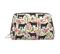 Cattle Farm Sanctuary Trousse de beauté imprimée Grand support de maquillage avec protection éponge intégrée pour la maison et les voyages, doré, One Size