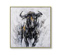 Cattle Wall Art Pictures - Peinture à l'huile sur toile abstraite de corrida de taureaux, cadres dorés, affiches et impressions pour la décoration de la chambre 80x80cm (31x31in) avec cadre